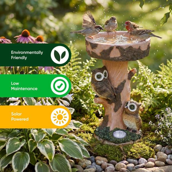 Gardenwize Solar Bird Bath – Owl Garden Ornament with LED Light