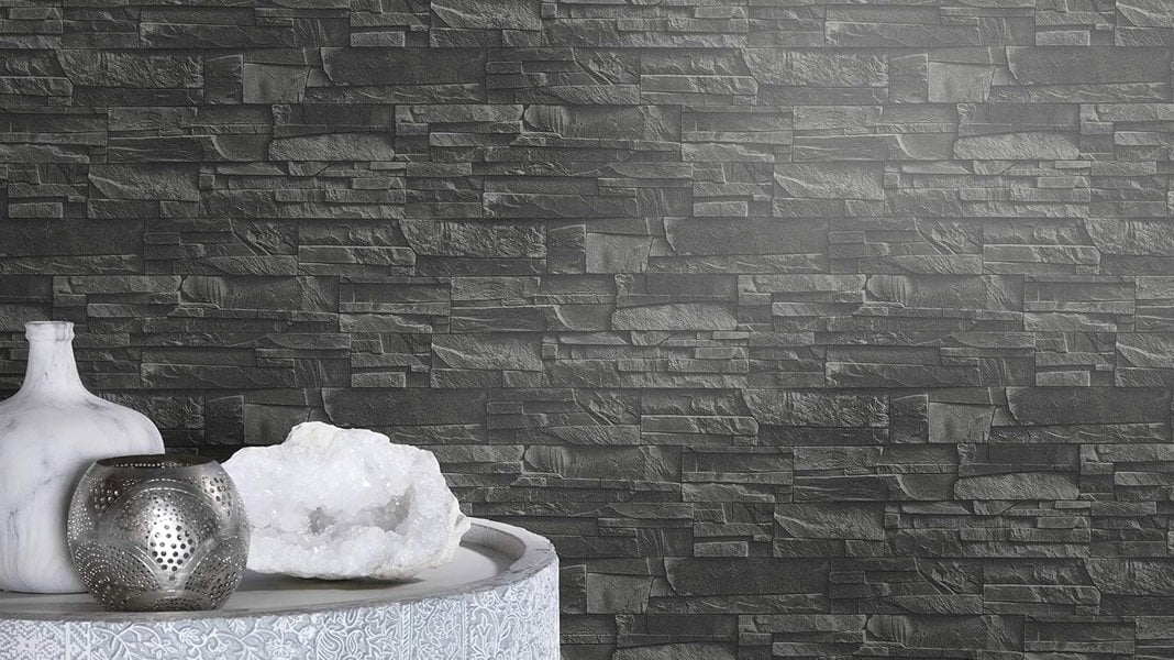 Rasch Wallpaper Faux Slate 3D Effect Grey Wall Paper 475036