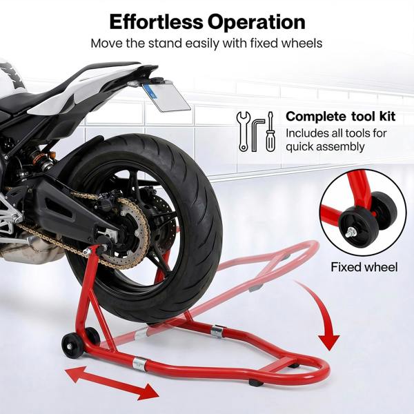 MONVELO Motorcycle Stand Heavy Duty 500KG Carbon Steel Lift Adjustable Fork Red
