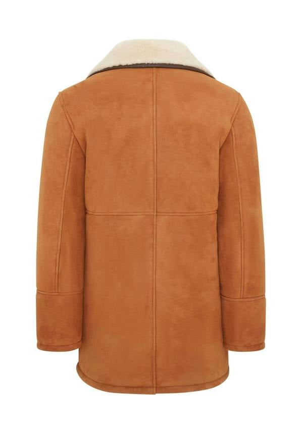 Infinity Leather Mens Tan Shearling Sheepskin Car Coat - Cordova