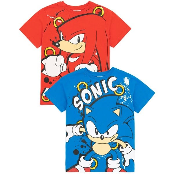 Sonic The Hedgehog Childrens/Kids Character T-Shirt (Pack of 2) - Red/Blue