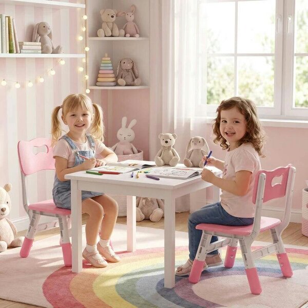 2 PCS Kids Desk Chairs, 3 Level Height Adjustable Children's Chairs with Backrest for 1.5-8 Years, Max Load 50KG, Pink
