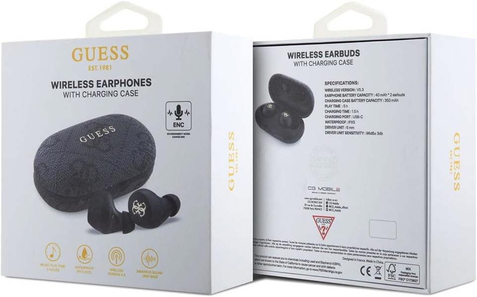 Guess 4G Metal Logo True Wireless Earbuds with Charging Case Black - GUTWSP4EGK