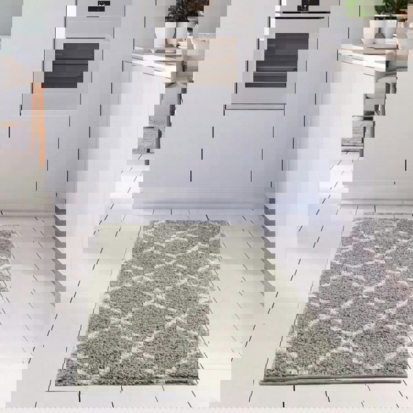 Diamond Design Thick Shaggy Area Rugs Grey