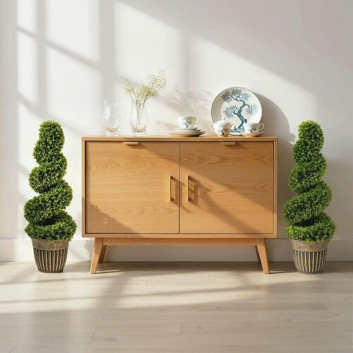 Wyld Haus Faha Set Of 2 Artificial Spiral Boxwood Topiary Trees In Pots 90cm