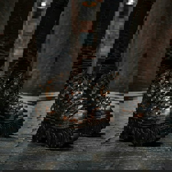 New Rock M-106-C194 Brown Flame Leather Ankle Platform Boots