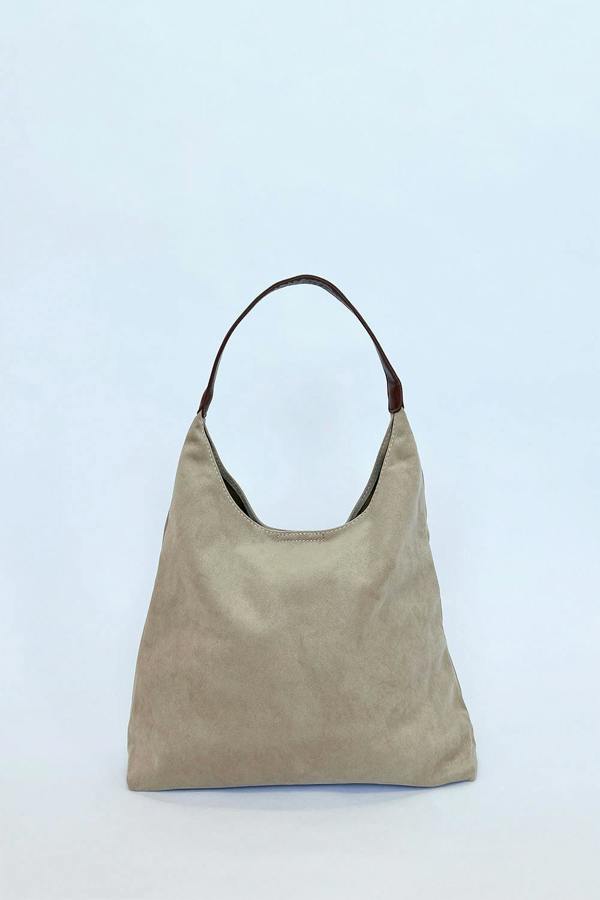 Suede Hobo Shoulder Bag in Beige - svnx