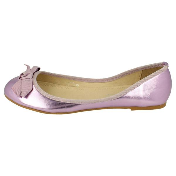 Spot On Ladies Spot On Flat Ballerina Ribbon Bow Vamp Shoe