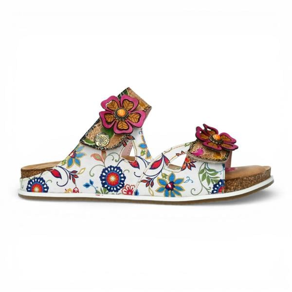 Laura Vita Brcyano 32 - Women's White Floral Leather Strappy Slipper