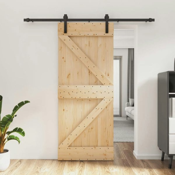Berkfield Sliding Door with Hardware Set 85x210 cm Solid Wood Pine