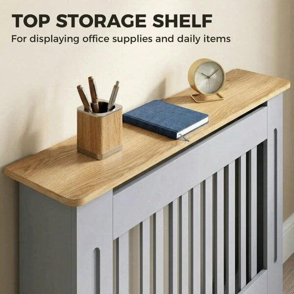 Bobobiy Slatted Radiator Cover, Painted Cabinet with Line Grill Design, 112W × 19D × 81H cm, Grey