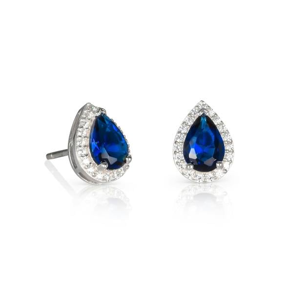 namana 925 Sterling Silver Pear Shaped Blue Halo Stud Earrings For Women