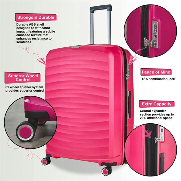 Rock Luggage Hard Shell Classic Suitcase 8 Wheel Cabin Luggage Trolley Travel Bag