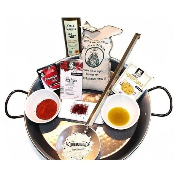 Callow Retail K-02 Paella Pan Gift set - 36cm Enamelled Paella Pan, Ingredients and Skimming Spoon