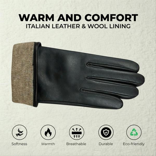 Infinity Leather Womens Italian Leather Winter Buckle Soft Wool Lining Gloves - L-GLV-601