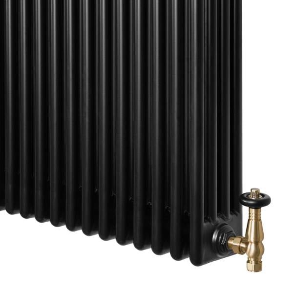 Traditional black 4 column radiator with a textured finish and brass valve, measuring 1800 x 290mm, ideal for classic interiors
