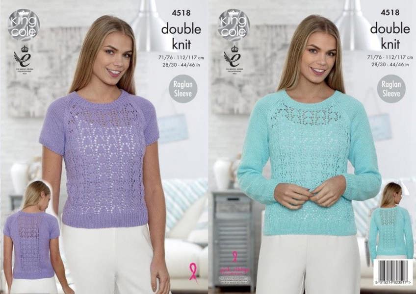 King Cole Cottonsoft Knitting Pattern 4518, Tops, Sweaters for Women, 28 inch - 46 inch - Advanced