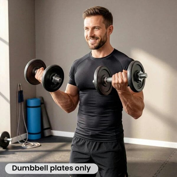 Weight Plates Set, 1"/2.5cm Weight Disc Pair, 4 x 5kg Metal Dumbbell/Barbell Plates for Home Gym - Grey