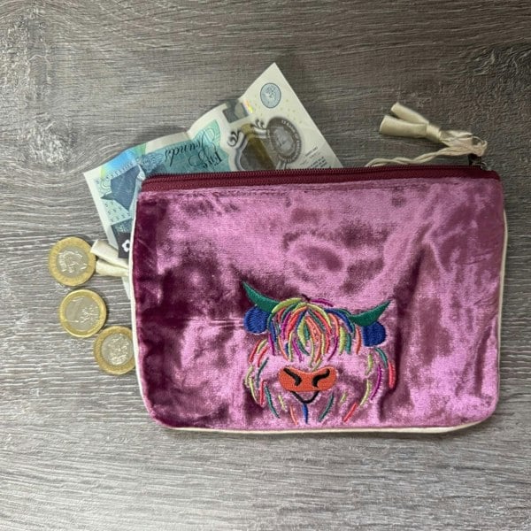 Earth Squared Highland Cow Soft Silk Velvet Ladies Coin Purse