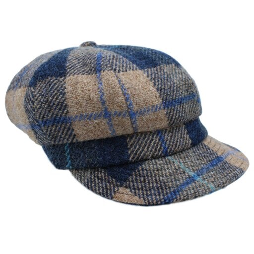 Heather Hats & Accessories Harris Tweed Luxury 8-Panel Traditional Tweed Flat Cap, Satin Lining, Outdoor Wear, Shoreline Blue