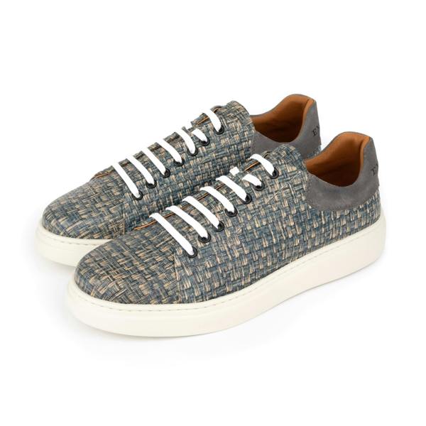 Embassy London Sun City - Aqua Print - Men's Woven Leather & Suede Trainer