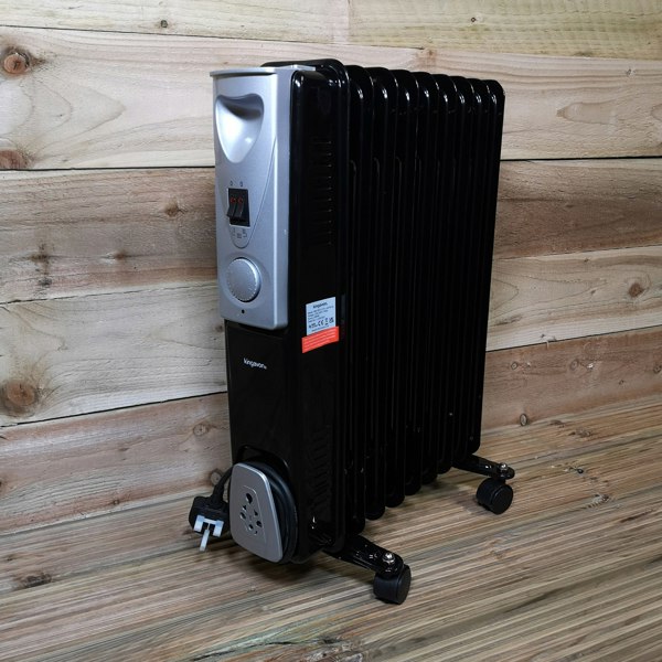 Samuel Alexander 2000w 2kw 9 Fin Slimline Black Oil Filled Radiator Heater with Adjustable Thermostat