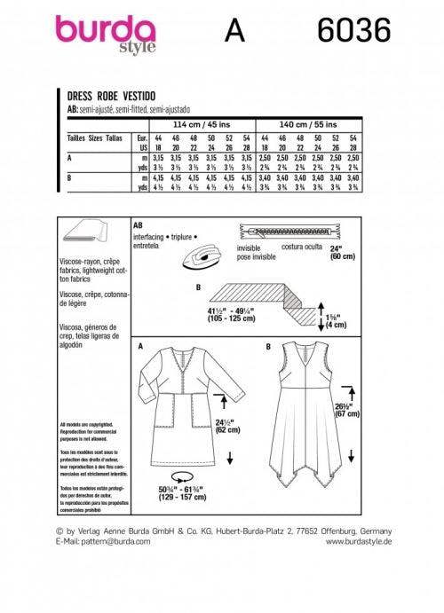 Burda Sewing Pattern 6036 Dresses For Women, 18-28 (44-54) - Easy