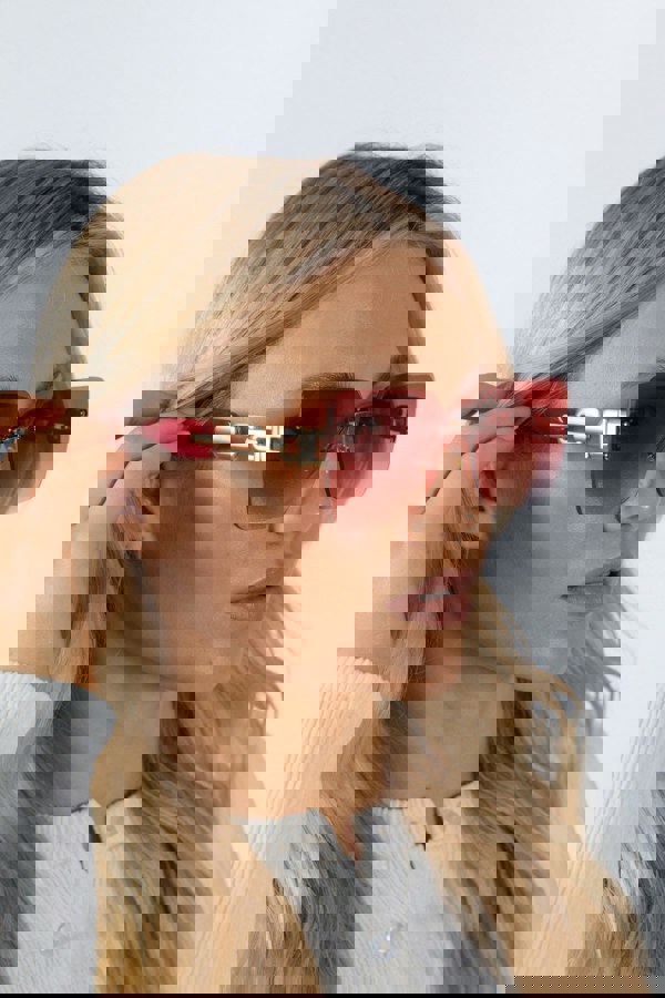 SVNX Rimless Oversized Square Sunglassses in Red Gold