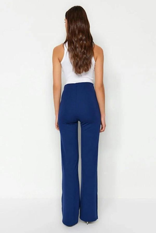 WOVCOR High Waist Flare Knit Trousers with Side Slits