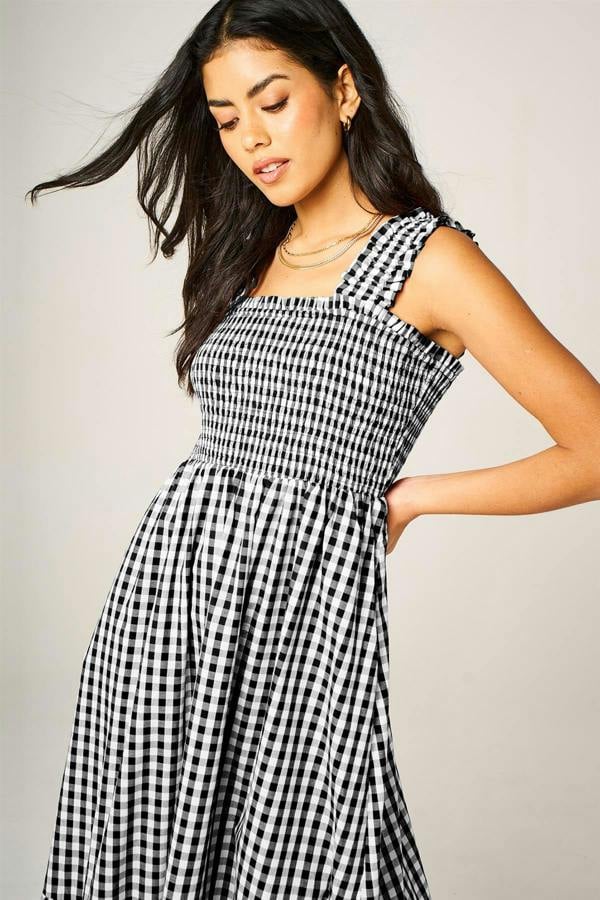 FS Collection Check Print Hem Detail Maxi Dress In Black