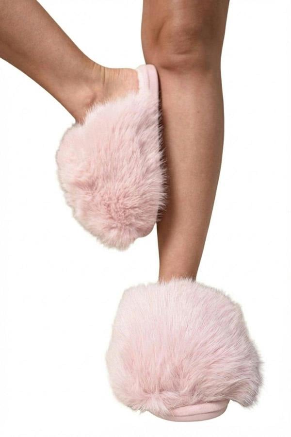Mildred Fluffy Faux Fur Winter Sandals - Pink_wb