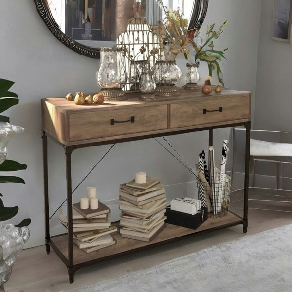 Rafaelo Mobilia Industrial Console Table With 2 Drawers