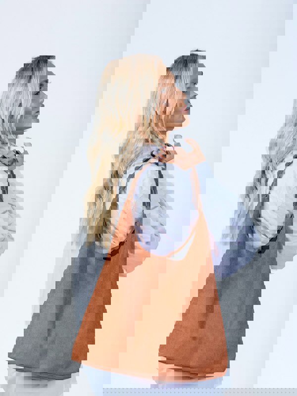 SVNX Suede Hobo Shoulder Bag in Tan