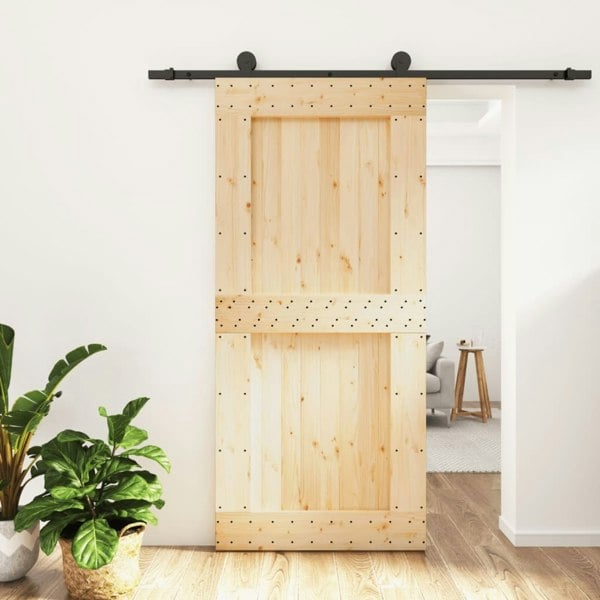 Berkfield Sliding Door with Hardware Set 95x210 cm Solid Wood Pine