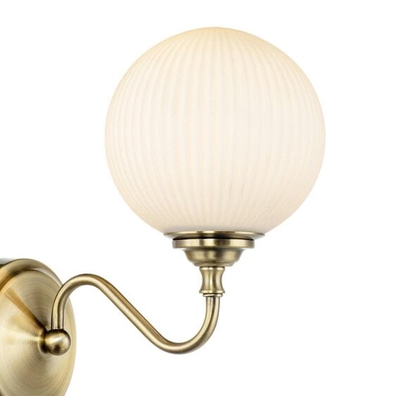 Happy Homewares Switched Classic Antique Brass Wall Lamp with Opal White Ribbed Glass
