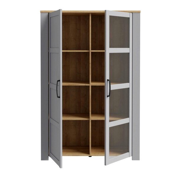 Wyld Haus Bramblecroft Grey and Natural Oak Wood Display Cabinet 2 Door