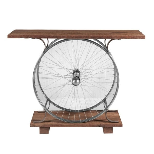 IH Design Monco Reclaimed Wood & Metal Console Table Wheel