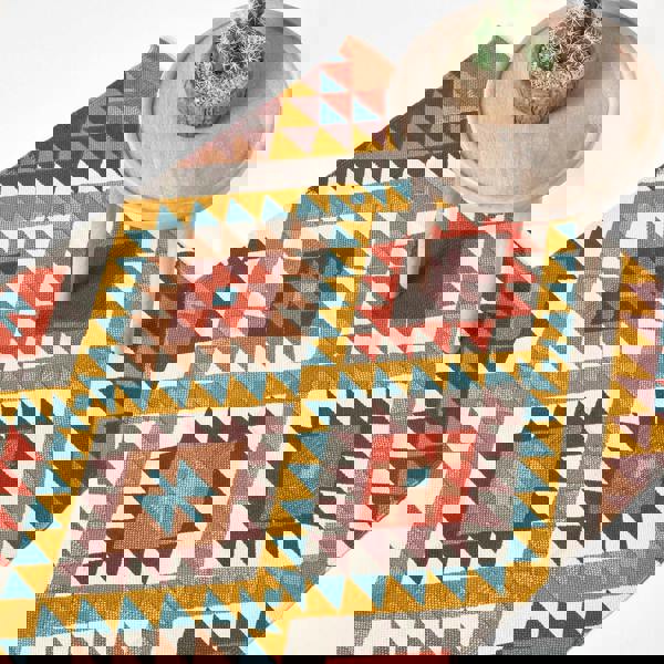 HOMESCAPES Oslo Orange, Brown and Yellow Multi Coloured 100% Cotton Diamond Pattern Rug