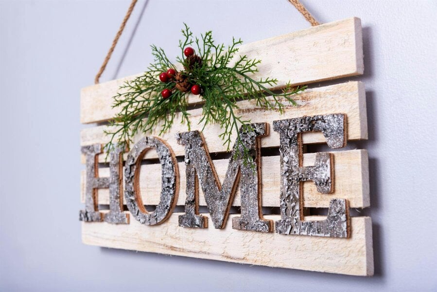 Shatchi 20x40cm Wooden HOME Letters Sign Christmas Wall Frame Decoration for Festive Indoor Display