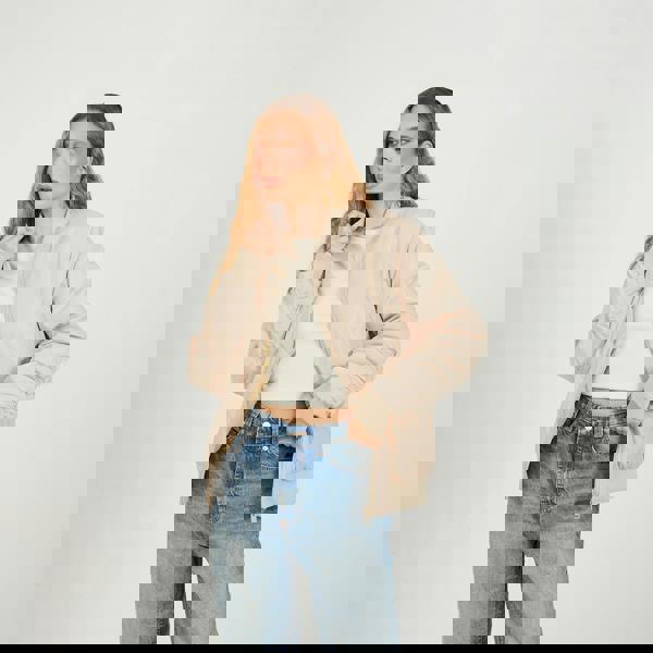 Brave Soul Stone Ruched Sleeve Oversized Bomber Jacket - Stone Image 1