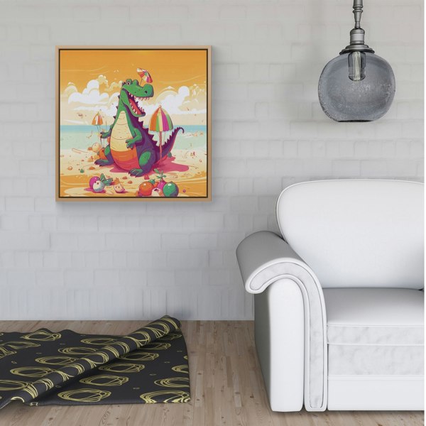 Warren Reed Crocodile On A Beach Holiday Framed Canvas