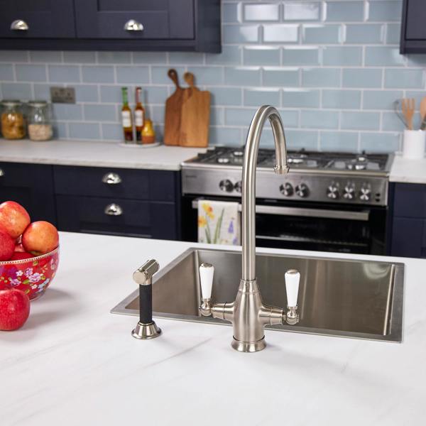 Flode Halden | Dual Lever Kitchen Sink Mixer Tap and Rinser with Swivel Spout | Pewter Finish