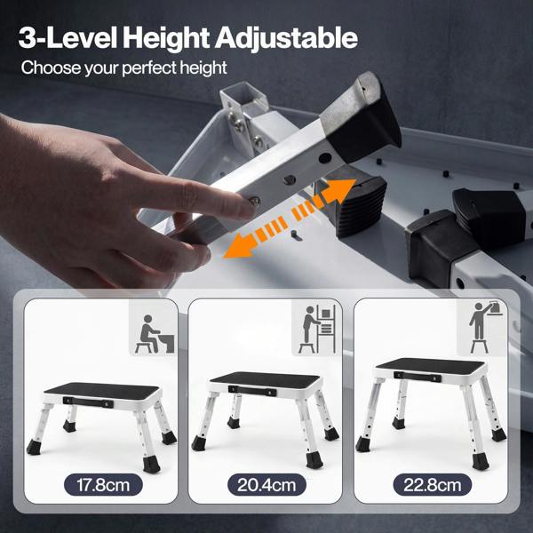 Levede Folding Step Stool Adjustable Aluminium Non Slip Portable Foot Stool