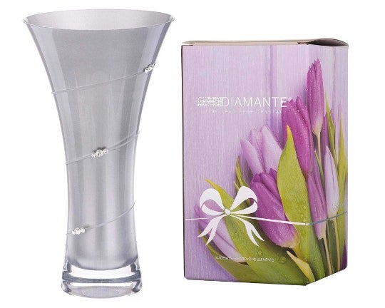 Diamante Silver Trumpet Flared Vase with Swarovski Crystals - 25cm