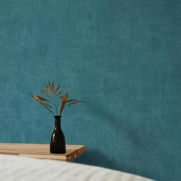 Grandeco Annabella Distressed Limewash Plaster Textured Wallpaper, Teal Blue
