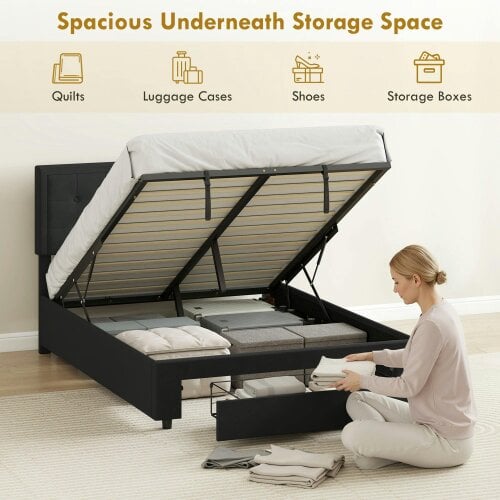 Wyld Haus Mora 4FT6 Double Ottoman Bed Frame with Front Divan Drawer Storage Black