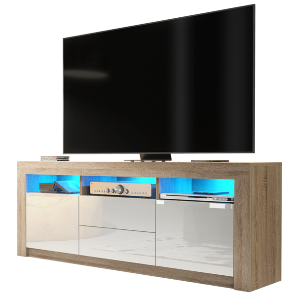 Mex Furniture Spacious 160cm TV Unit & Cabinet with White High Gloss Doors and Free LED
