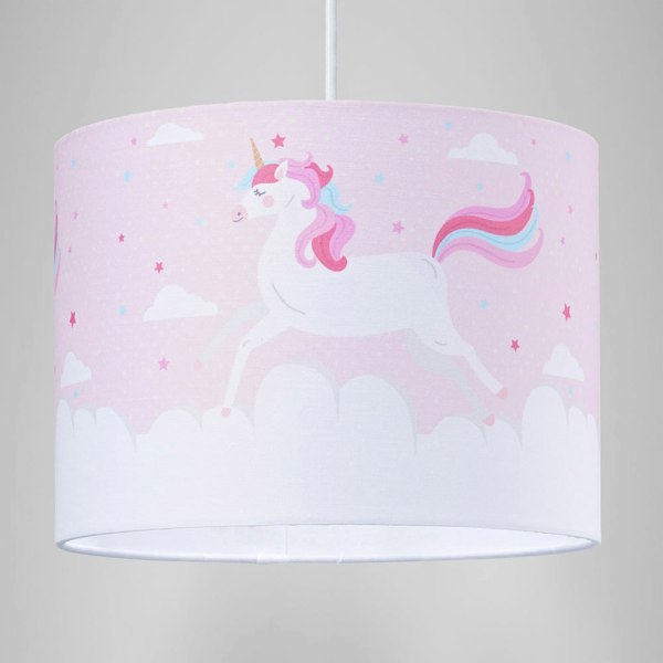 Beautiful Soft Pink Cotton Lampshade with Dancing Unicorns and Clouds Decoration Image 7