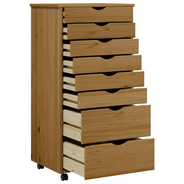 Berkfield Rolling Cabinet with Drawers MOSS Honey Brown Solid Wood Pine
