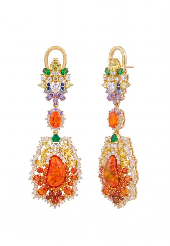 Latelita Frida Fire Opal Rainbow Drop Earrings Gold